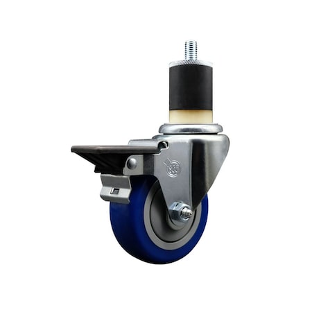 Service Caster 3.5'' Blue Poly Swivel 1-7/8'' Expanding Stem Caster with Brake SCC-EX20S3514-PPUB-BLUE-PLB-178